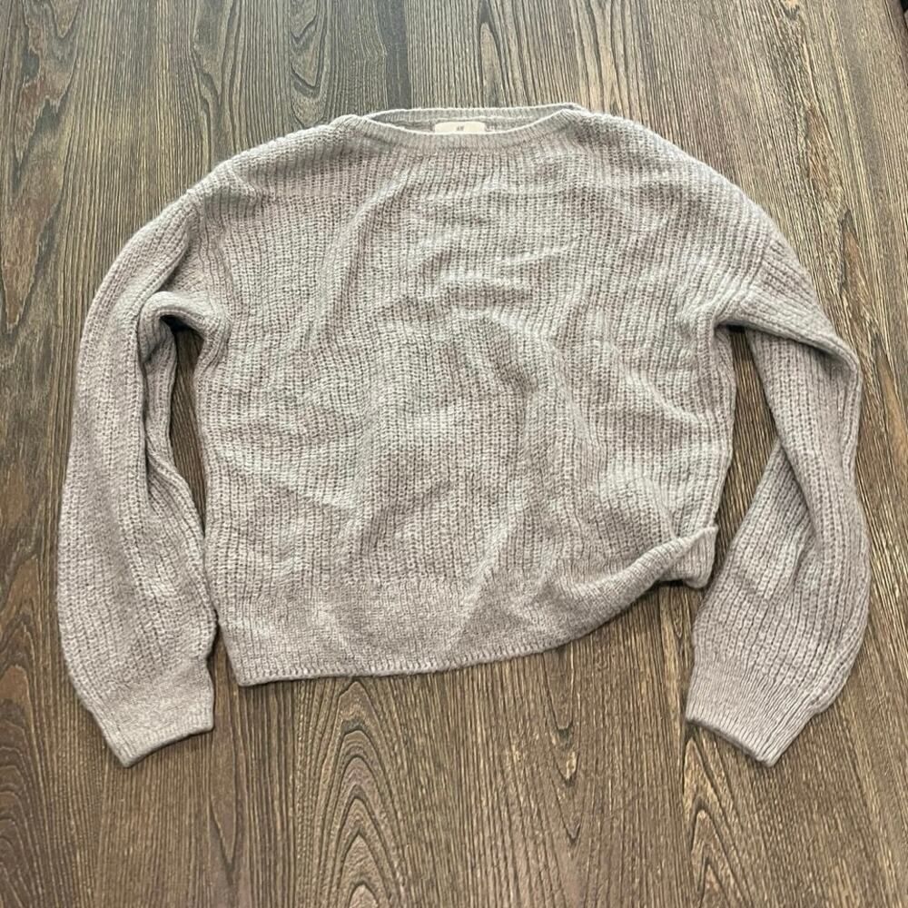 H&M Womens Ribbed Knit Sweater Long Sleeve Pullover Acrylic Blend Gray Size M